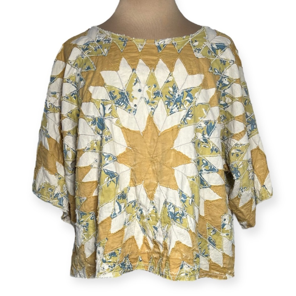 Magnolia Pearl 1070 Matilda Marisol Top yellow cream quilted sunburst osfm - Picture 7 of 11
